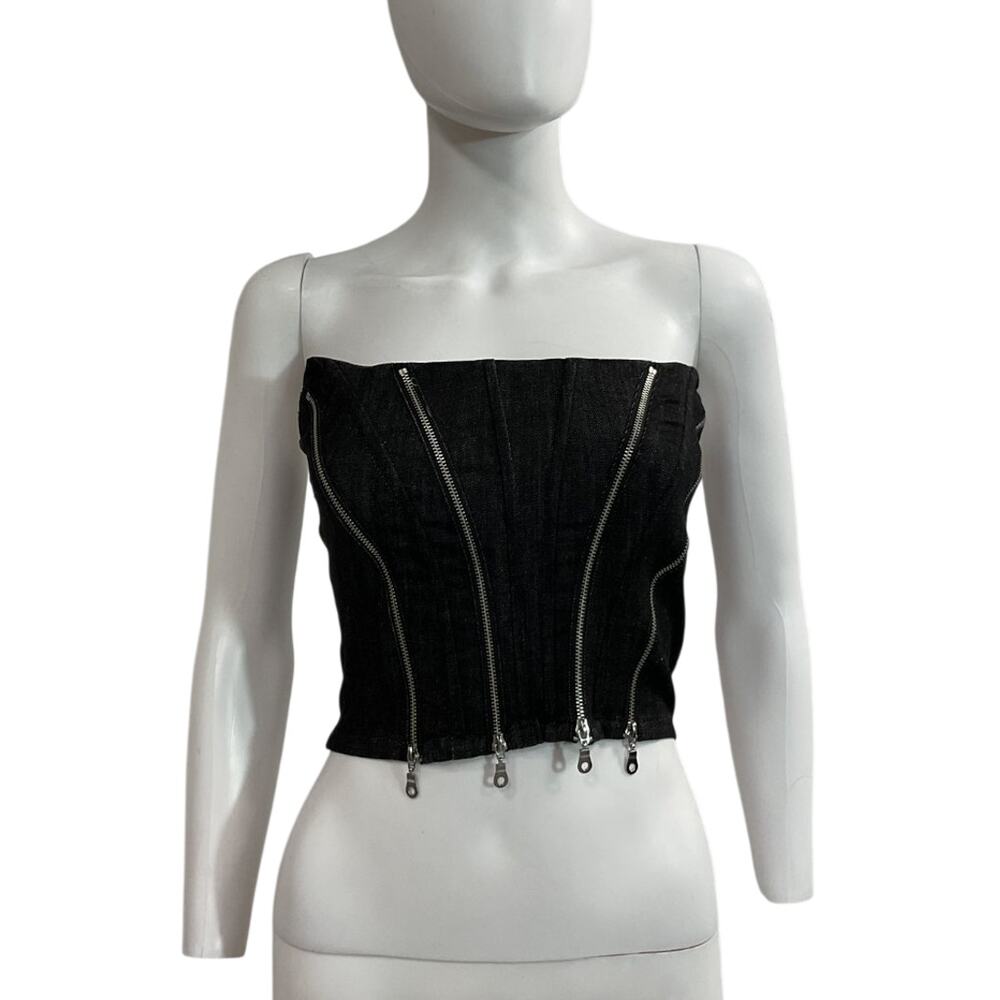 With Jean Structured Black Wash Denim Mirabel Corset Top Size XS